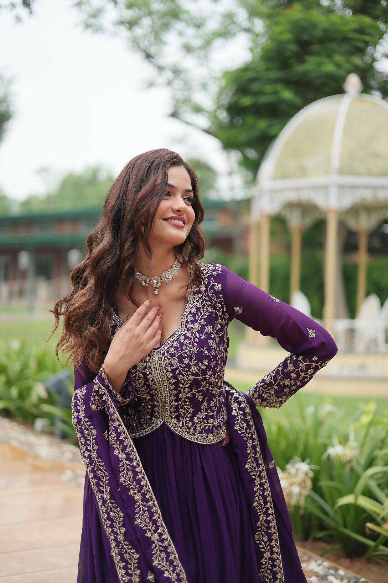 Joban Fashion Purple Georgette Sequence Embroidery Work Kurta Set - Distacart