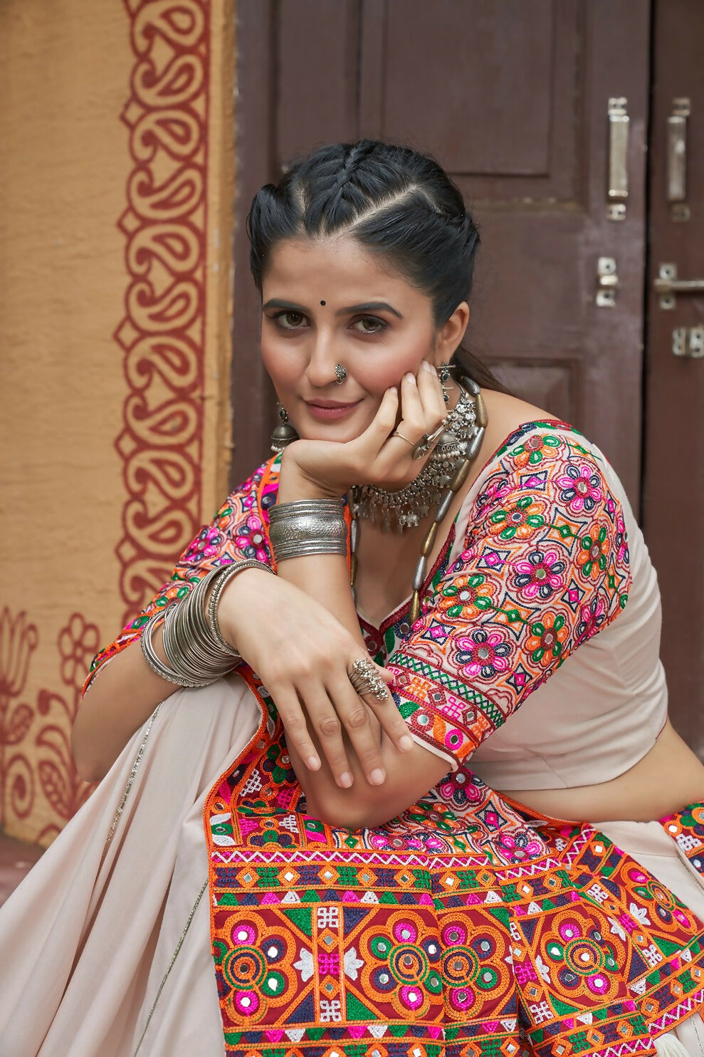 AI Fashion Beige Viscose Rayon Designer Navratri Lehenga Choli Collection