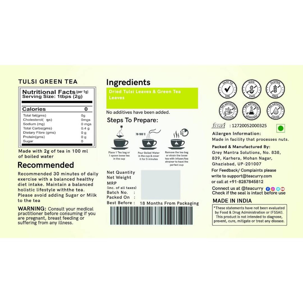 Teacurry Tulsi Green Tea Bags - Distacart