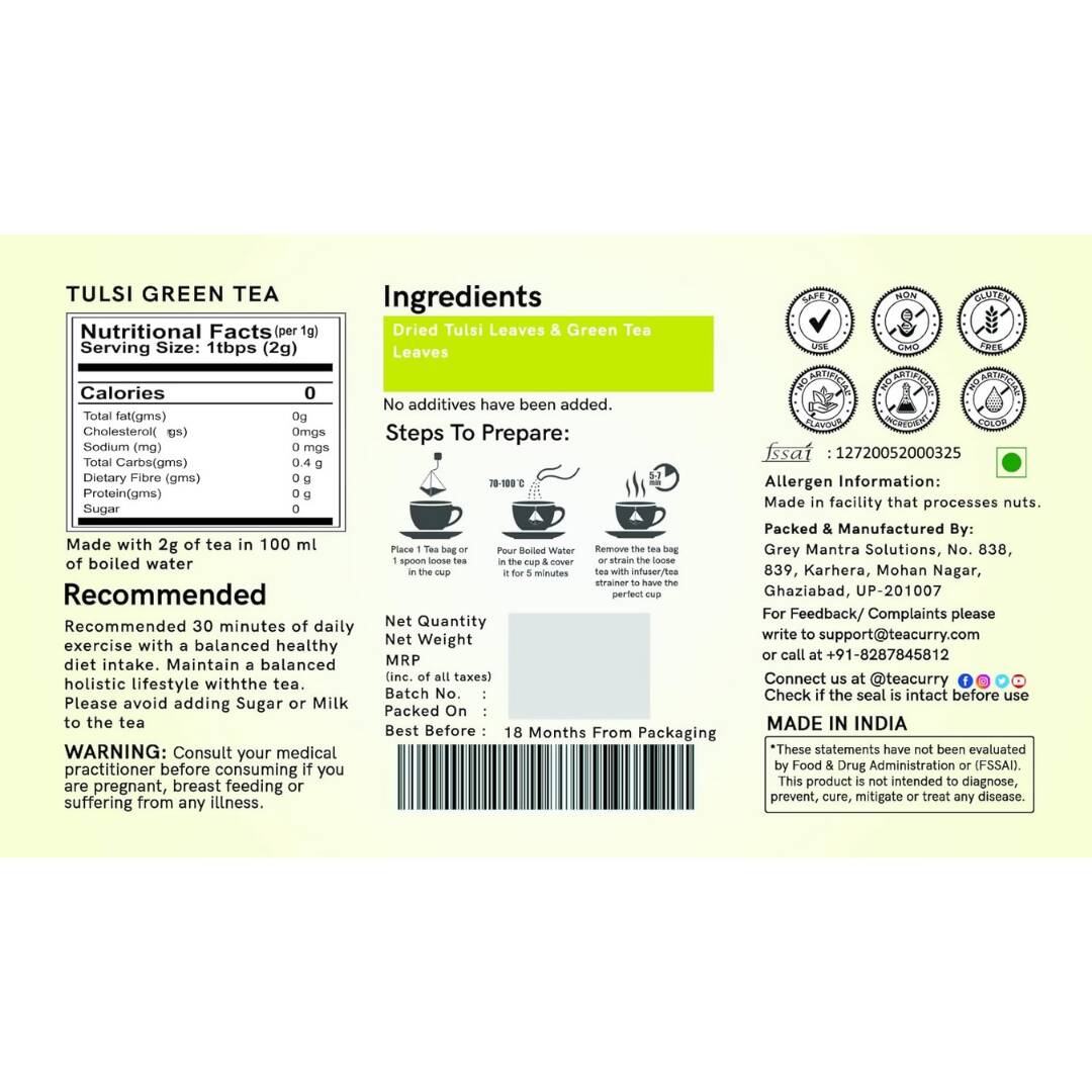 Teacurry Tulsi Green Tea Bags - Distacart