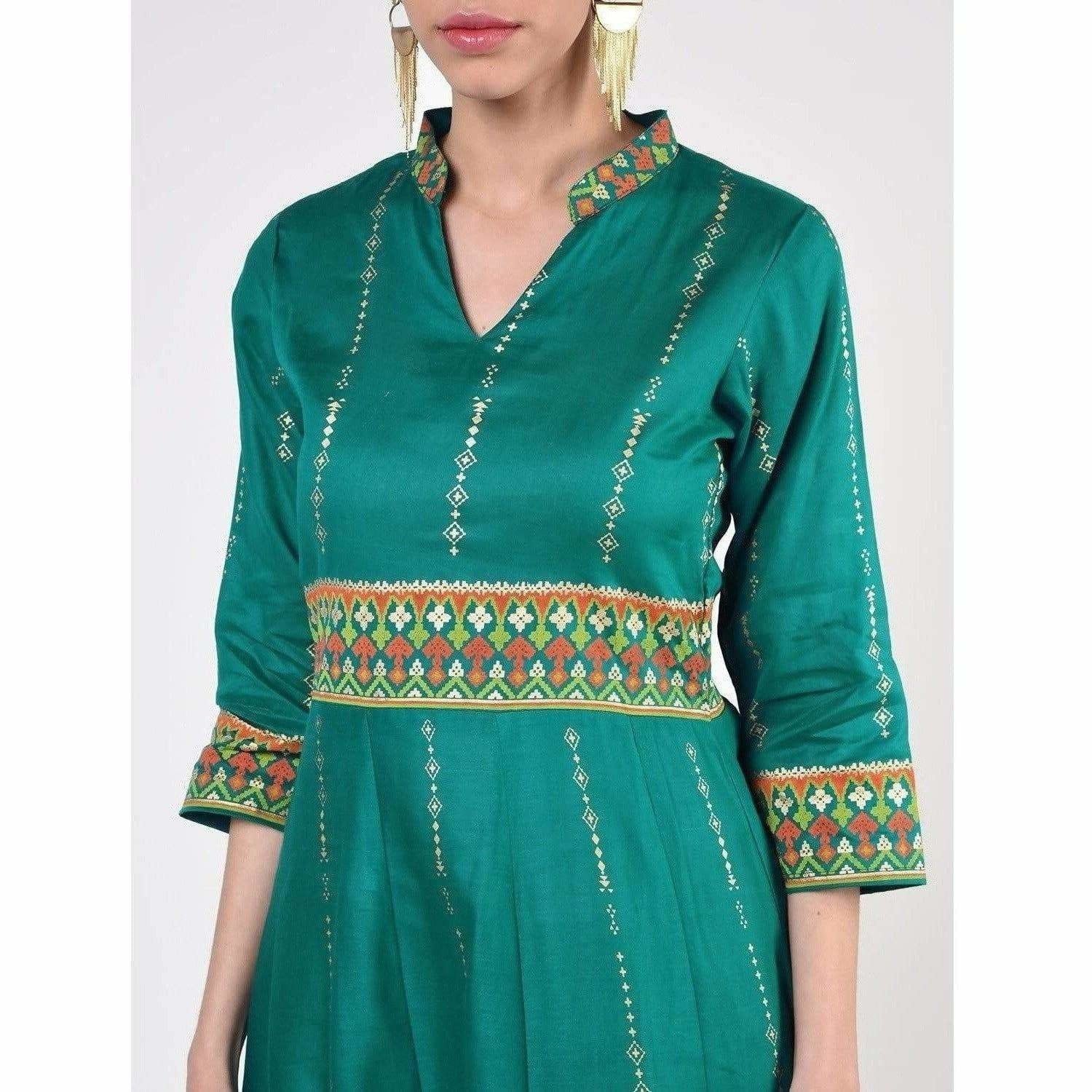 Cheera Women's Hand Block Print Ghagra Style Anarkali Kurta (CH038K)
