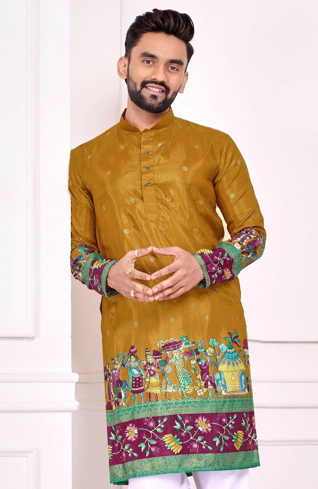 Anaita Mustard Dola Silk Straight Kurta With Foil Work