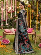 Shree Shyam Fashion Black Linen Cotton Saree - Distacart
