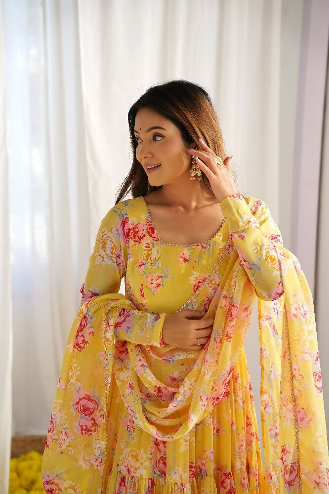 Joban Fashion Yellow Kurta Set Georgette Sequence Embroidery Work - Distacart