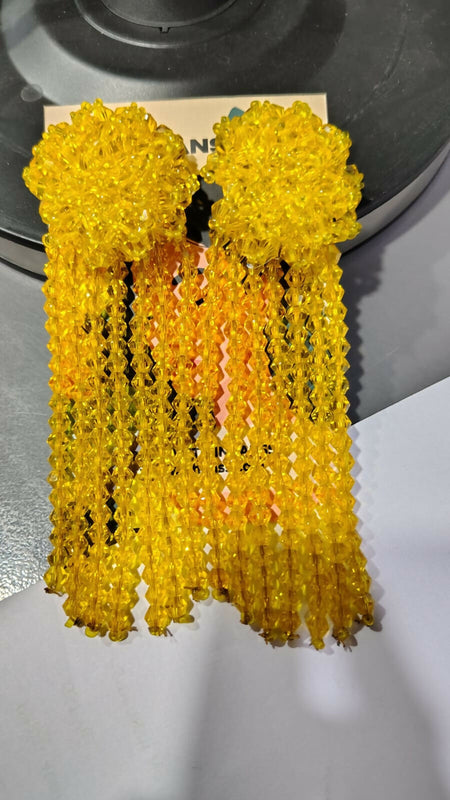 Inhanns Handmade Crystal Waterfall Earrings - Long - Yellow