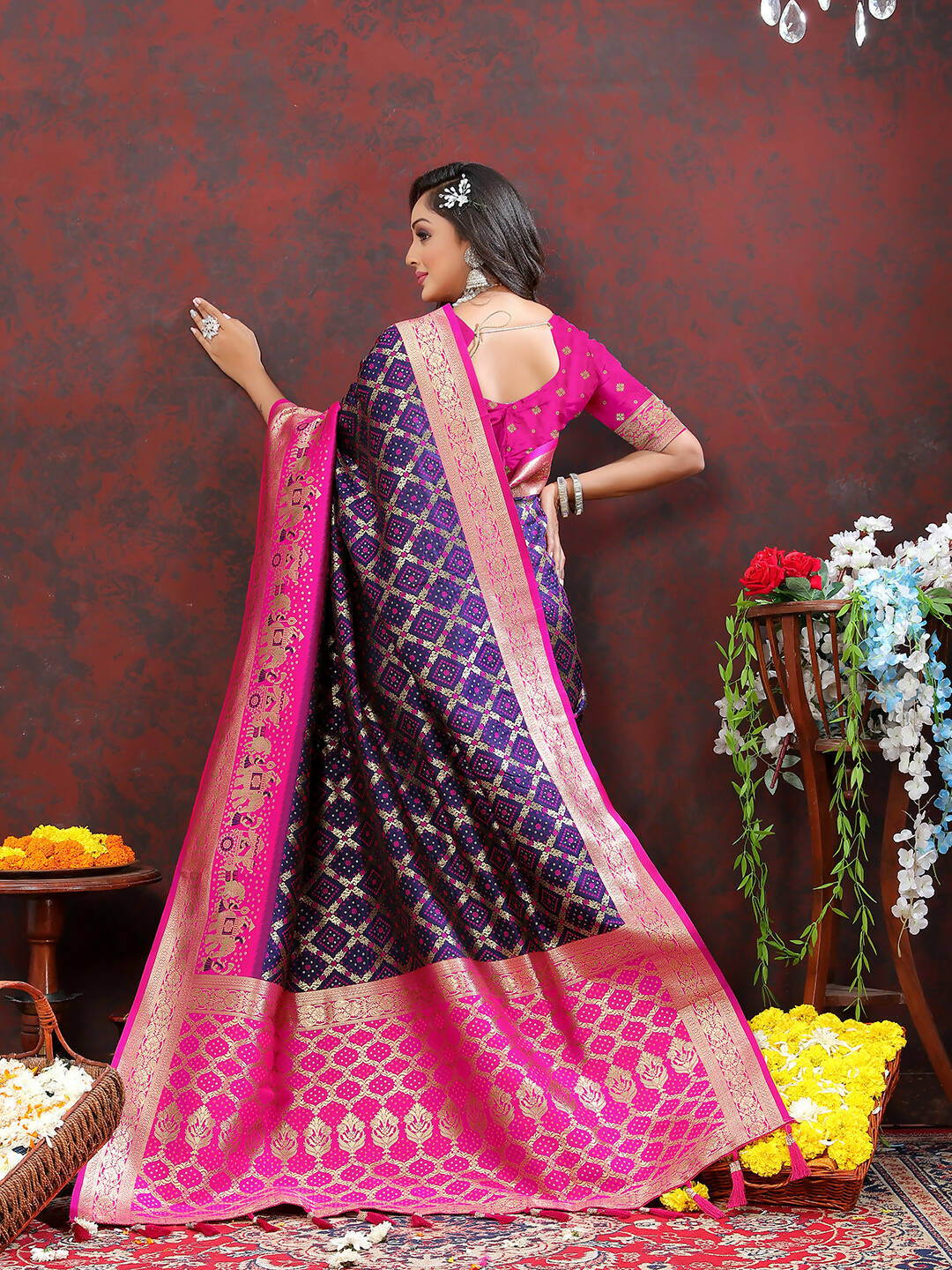Lorenvalley Fashion Purple & Magenta Patola Silk Woven Design Meenakari Weaving Saree