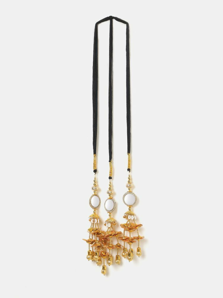 Ruby Raang Gold Gota Pati Work And Threads With Pearls And Black Thread And Mirrors - Distacart