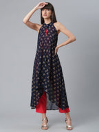 Ahalyaa Women Red Crepe Solid kurta Pant with Printed Jacket - Distacart