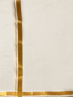 Ramraj Cotton 2 In 1 Set For Mens Readymade Cream Double Layer Pocket Dhoti With 3/4 Inch Golden Jari And Towel