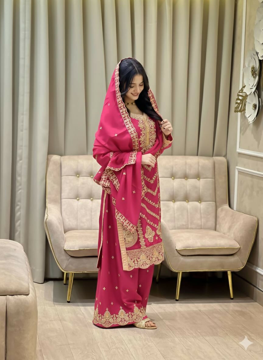 Teeya Creation Rani Color Chinon Silk Party Wear Trending Palazzo Set - Distacart