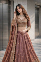 Teeya Creation Onion Color Fendy Satin Heavy Embroidery Work Wedding Wear Stitched Lehenga Choli - Distacart
