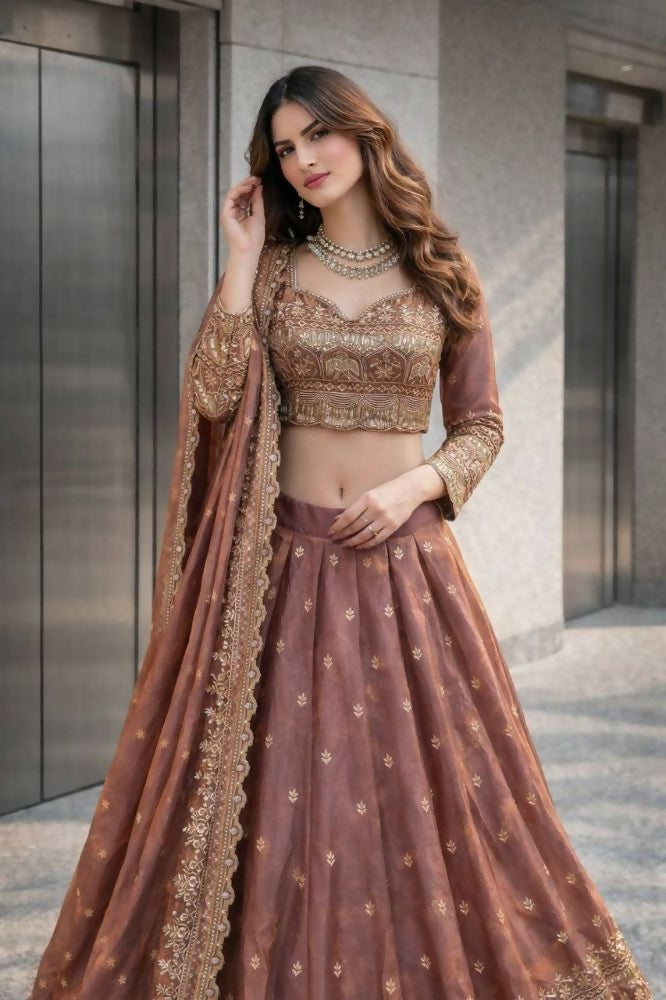 Teeya Creation Onion Color Fendy Satin Heavy Embroidery Work Wedding Wear Stitched Lehenga Choli - Distacart