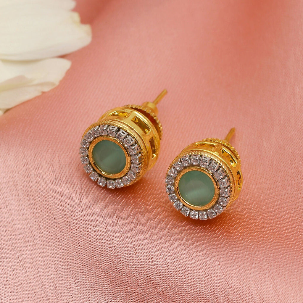 Green Round Daimond and Stone Studs (Green) - Ruby Raang - Distacart