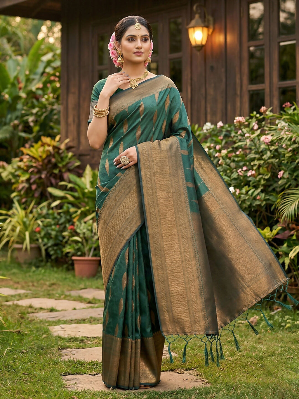 Shree Shyam Fashion Green Silk Blend Saree - Distacart
