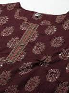Yufta Women Maroon Ethnic Motifs Regular Sequinned Pure Cotton Kurta with Trouser