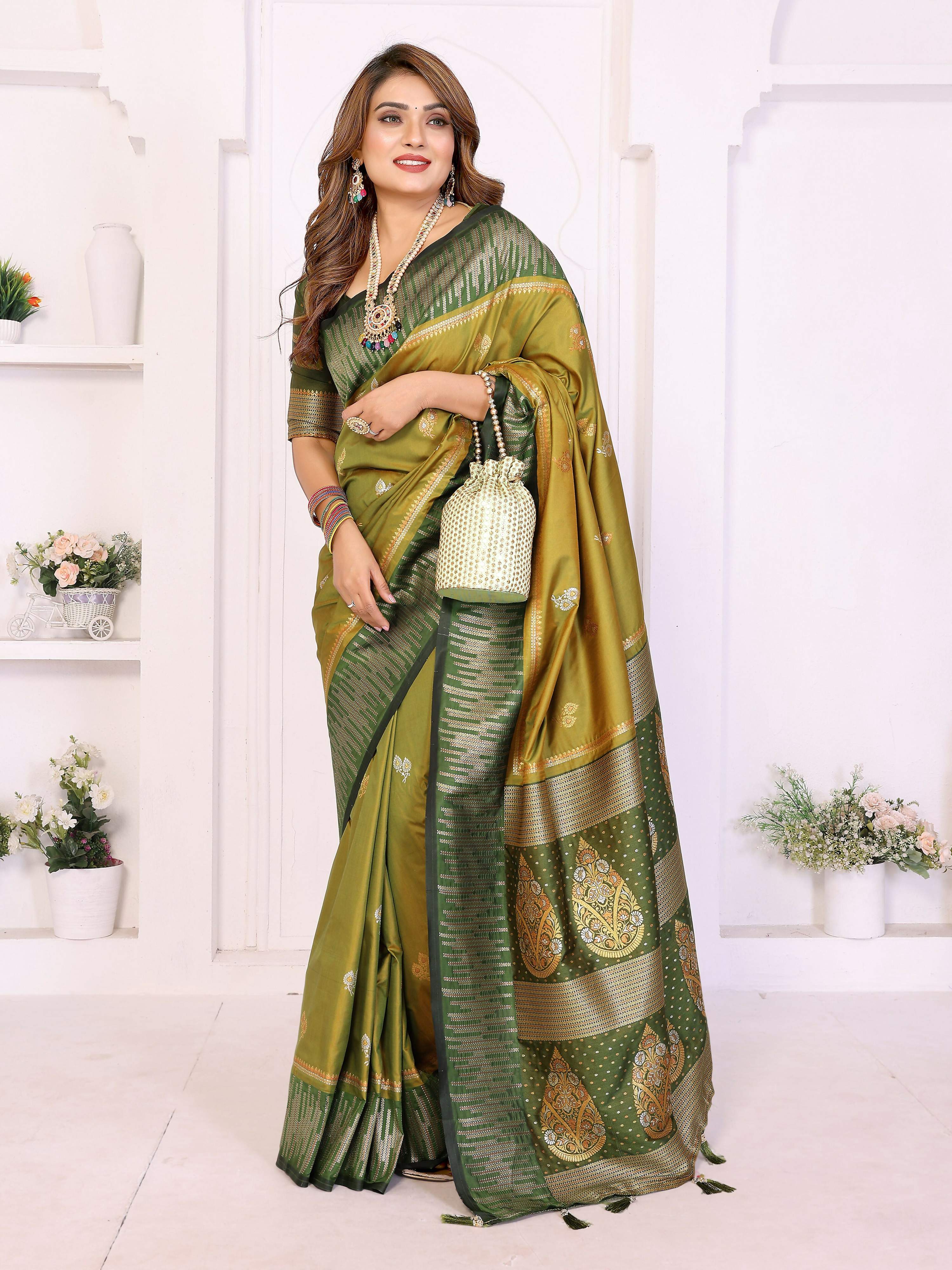 Aastha Fashion Pista Green South Soft Silk Zari Weaving Saree - Distacart