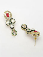 NVR Women's Red & Gold Kundan Studded Handcrafted Jewellery Set