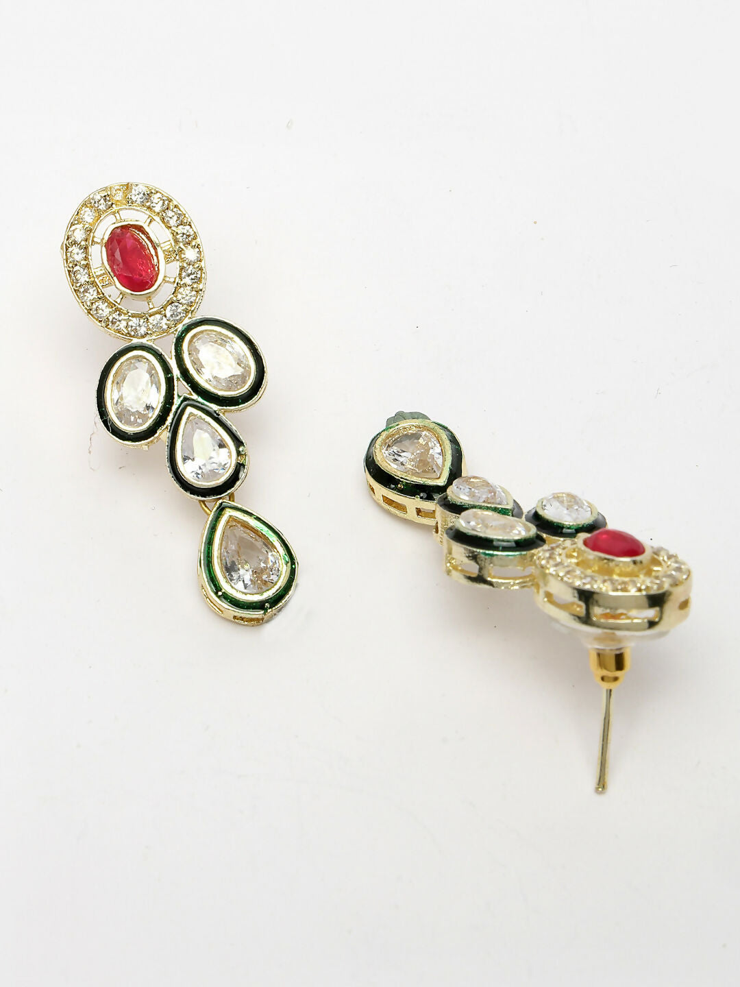 NVR Women's Red & Gold Kundan Studded Handcrafted Jewellery Set