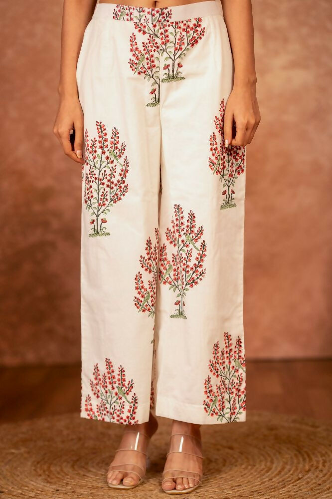 Joban Fashion Off White Pink Hand Block Printed Cotton Suit Set - Distacart