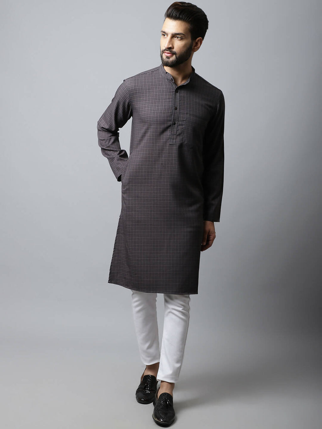 Even Apparels Black Color Pure Cotton Men's Kurta With Band Collar (CHK1166) - Distacart