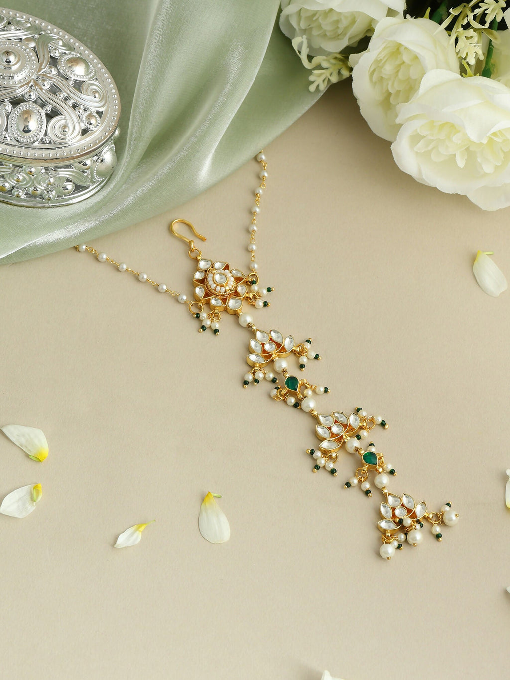 Ruby Raang Kundan And Pearl Hair Accessory