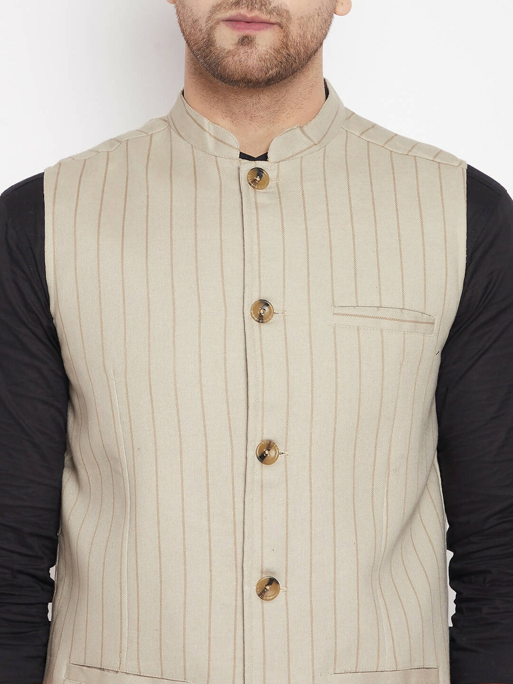 Even Apparels Beige Linen Blend Men Woven Nehru Jacket - Distacart