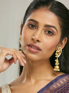 Nuyug 22K Gold-Plated Elegant Kundan Stone Studded & Pearl Drops Mini Jhumki Dangler Earrings - Distacart