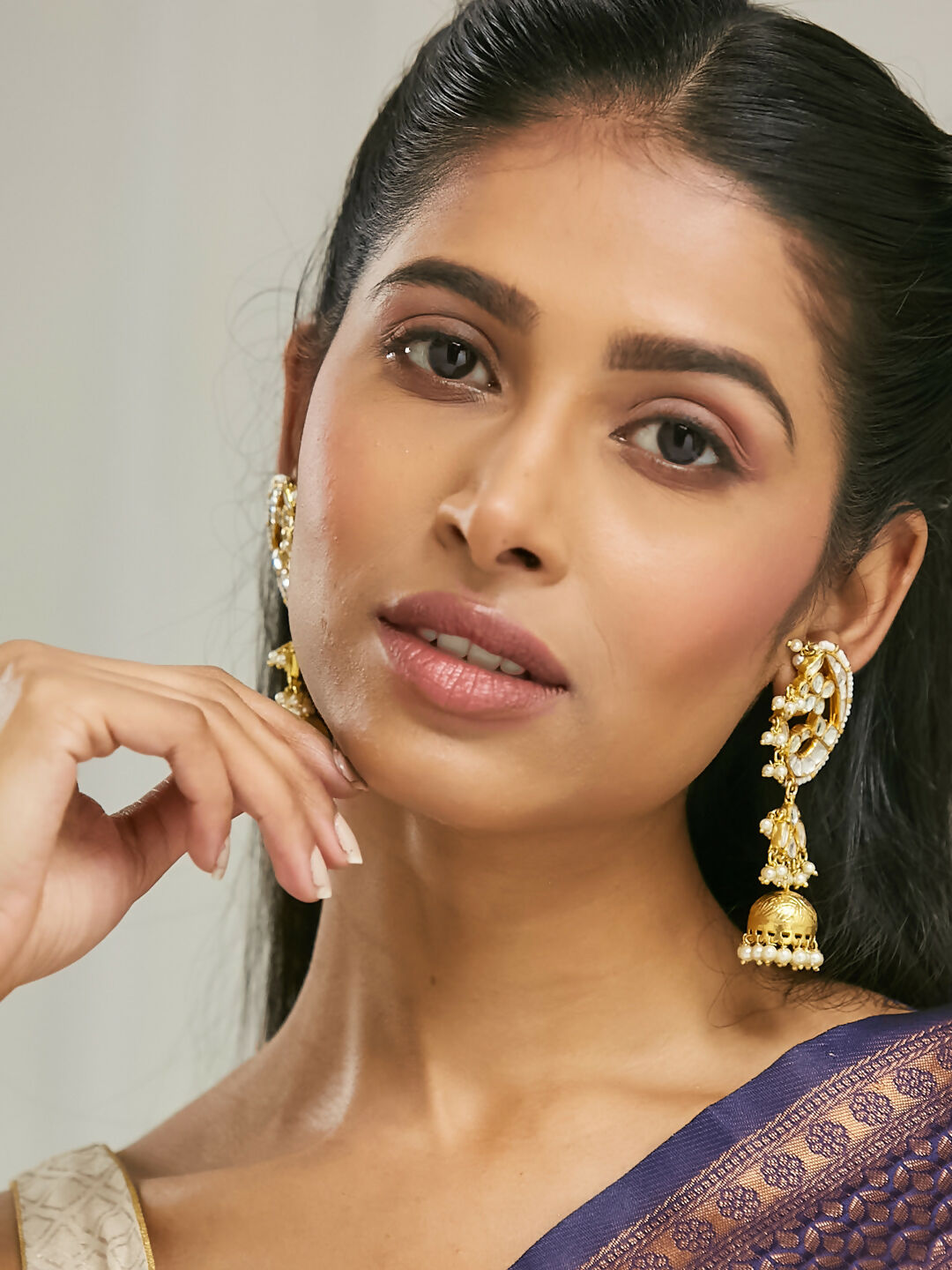 Nuyug 22K Gold-Plated Elegant Kundan Stone Studded & Pearl Drops Mini Jhumki Dangler Earrings - Distacart