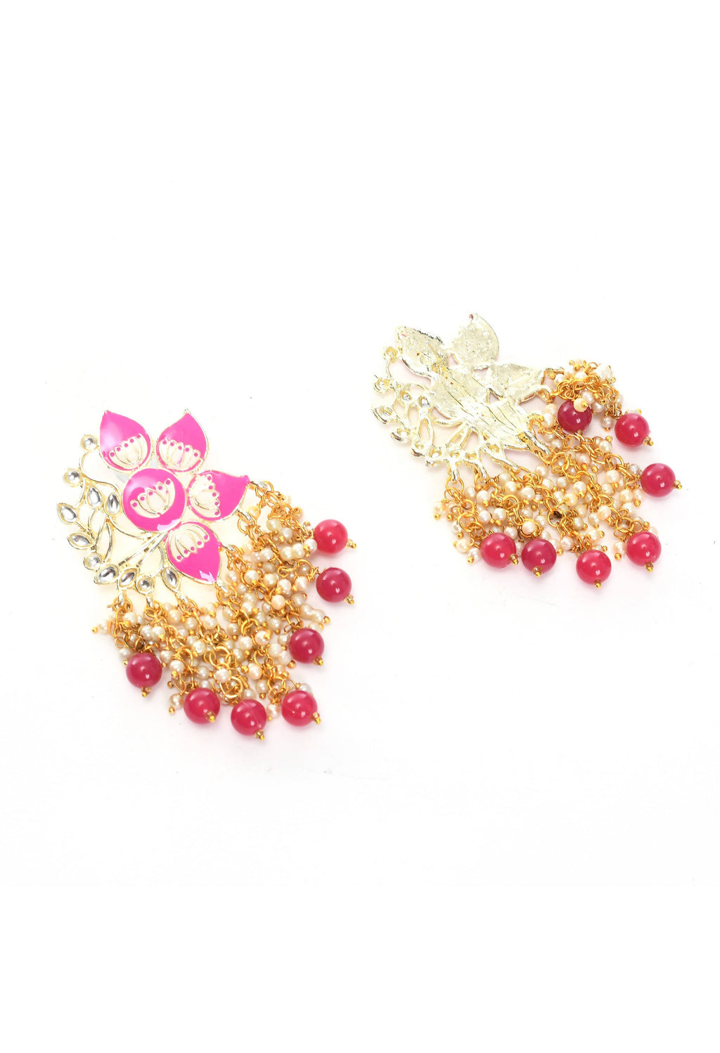 Mominos Fashion Johar Kamal Gold-Plated Kundan Pink Meenakari Earrings - Distacart