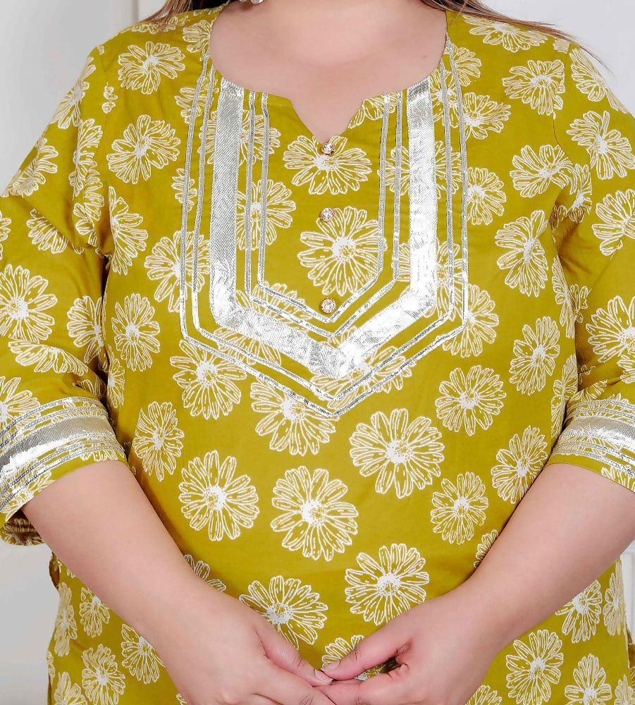 Miravan Plus Size Women'S Lime Yellow Block Printed Kurta With Palazzo - Distacart