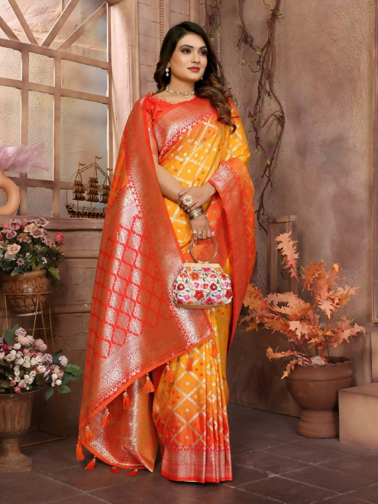 Anaita Yellow kochi Silk With Beautiful Checks Weaving Saree With Blouse
