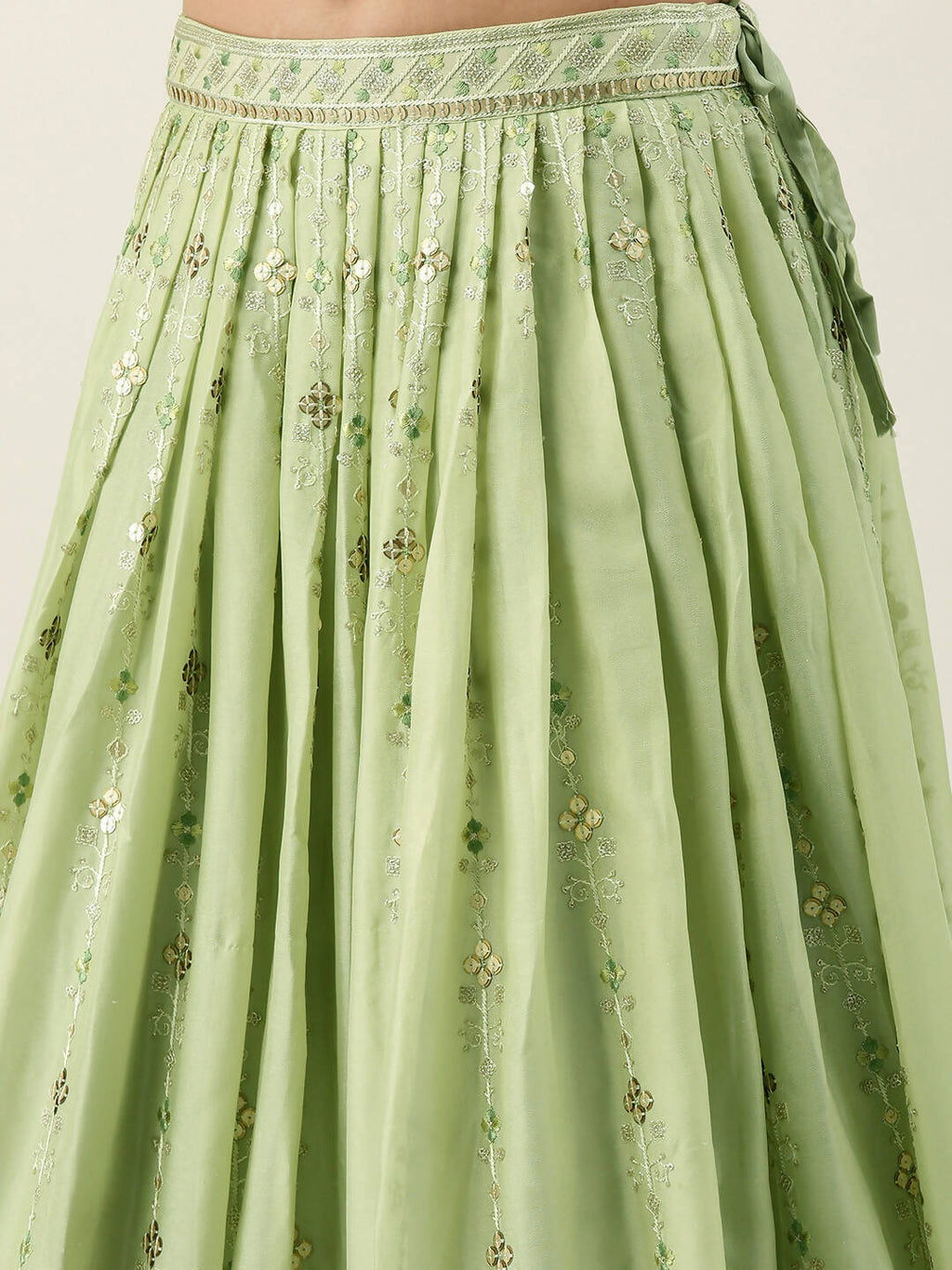 House of Panchhi Pista Green Pure Georgette Embroidered Lehenga & Blouse, Dupatta