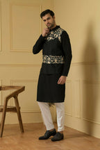 Floral Embroidered Nehru Jacket With Kurta Set by Hilo Design