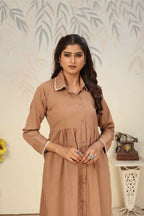 Jyoti Fashion Women's Beige Rinkal Cotton Plain with Side Pocket Kurtis & Sets