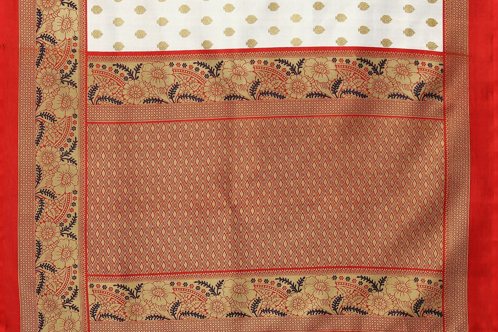 Vamika white & red Printed Art Silk Saree