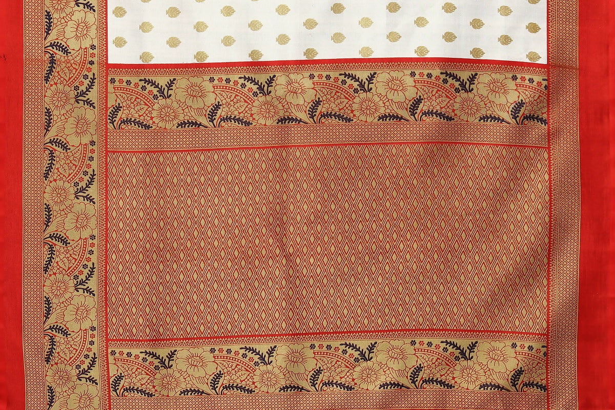 Vamika white & red Printed Art Silk Saree