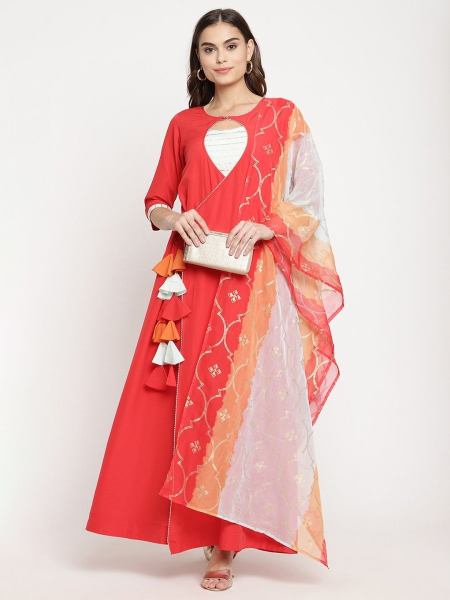Ahalyaa Wome's Red Crepe Solid Kurta With Dupatta - Distacart