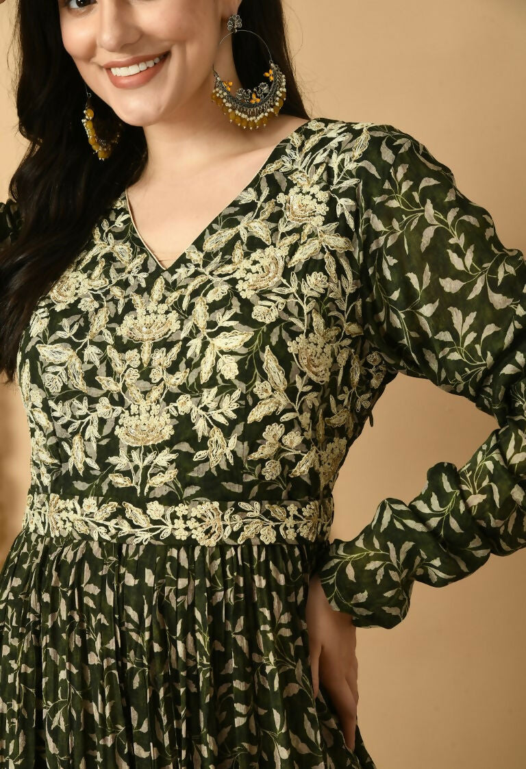Joban Fashion Green Chinnon Kurta Set
