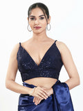 Joban Fashion Navy Blue Sequin Padded Blouse With V Neck Sleeveless - Distacart