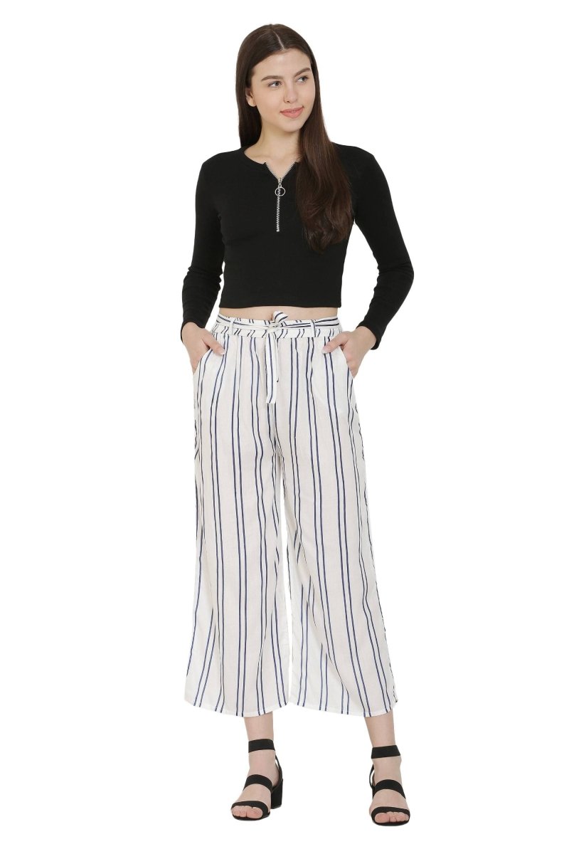 Asmaani White Color Rayon Fabric Stripped Palazzo
