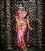 DEIANA'S Beautiful Designer Golden zari Soft Lichi Silk Saree - Peach
