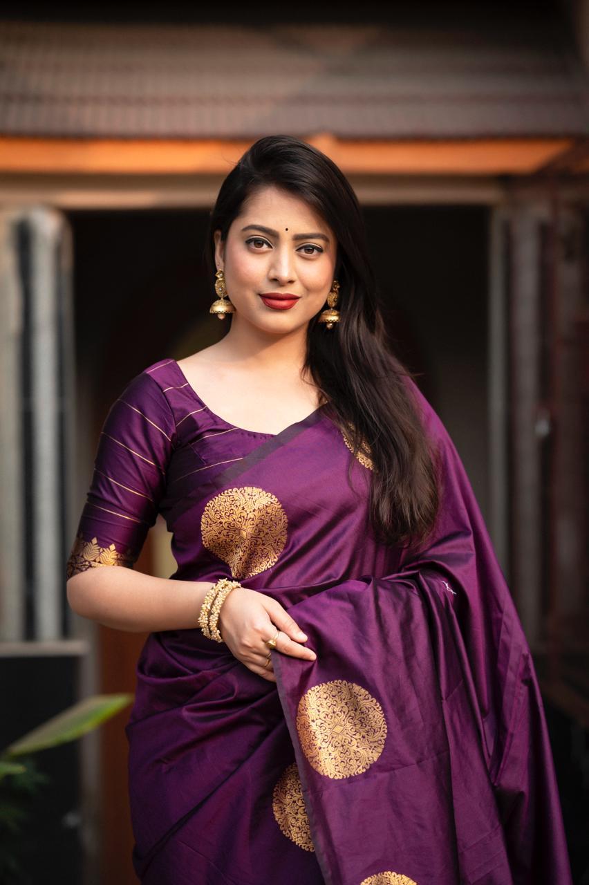 Purple Silk Woven Saree with Unstitched Blouse - Hiral Fashion