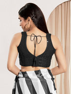 Joban Fashion Black Sequin Padded Blouse With V Neck Sleeveless - Distacart