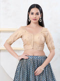 Joban Fashion Light-Gold Shimmer Elbow Sleeveless Front Open Blouse
