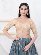 Joban Fashion Light-Gold Shimmer Elbow Sleeveless Front Open Blouse