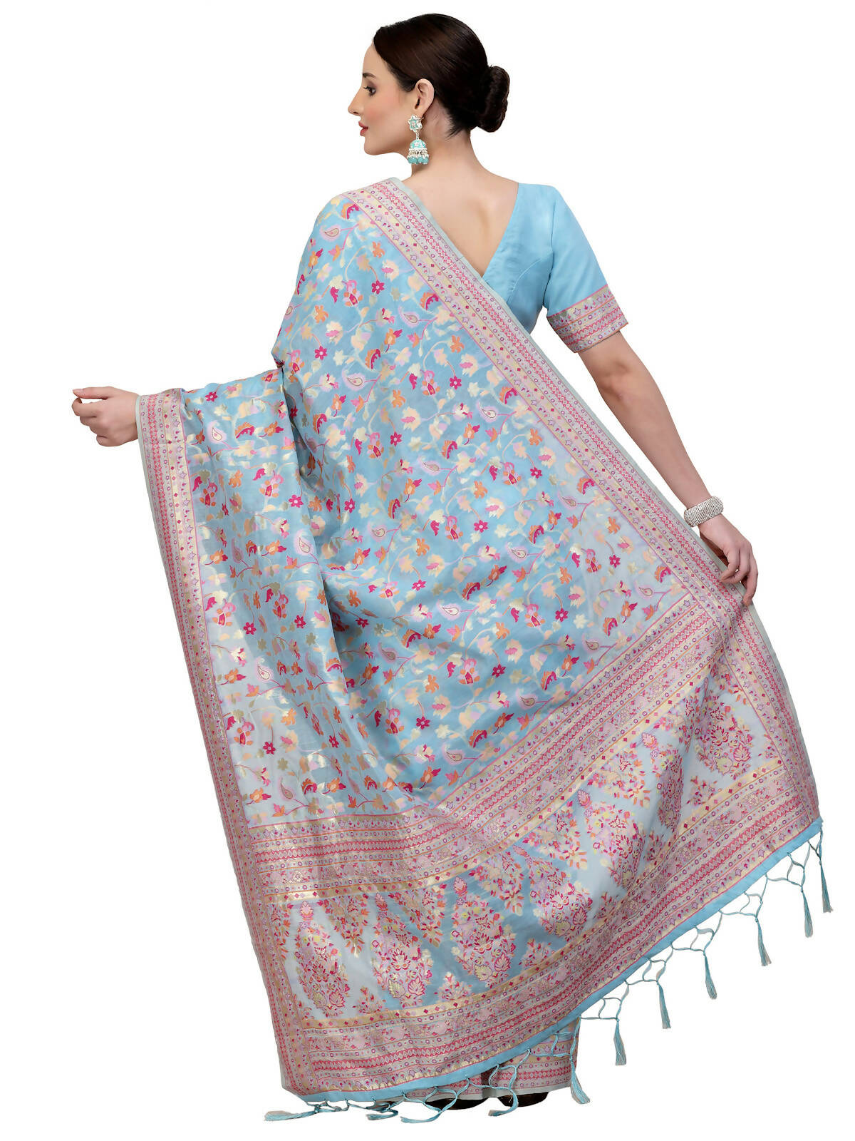 Blue Silk Blend Woven Design Saree With Unstitched Blouse Piece - Aloki
