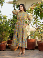 Kaajh Women's Yellow Floral Handblock Print Cotton Dress - Distacart