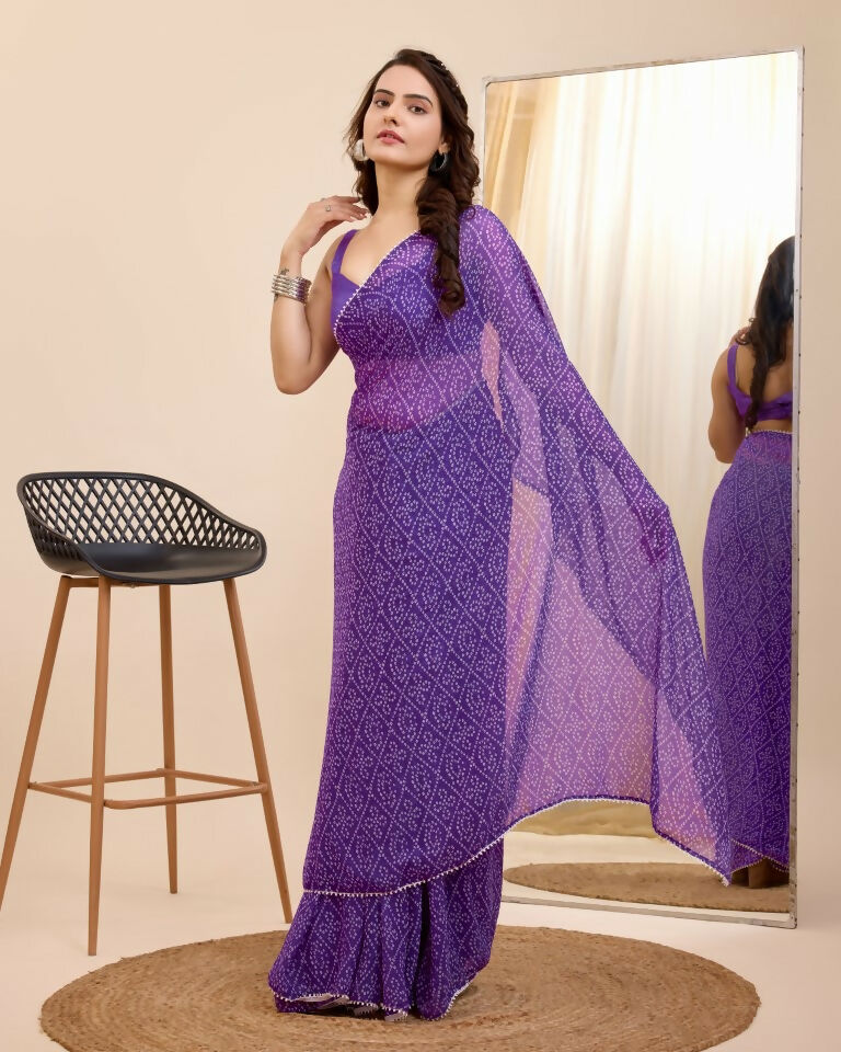 Purple Georgette Designer Printed Ready To Wear Saree - Ibiza