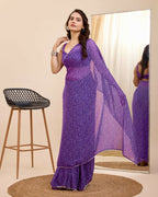 Purple Georgette Designer Printed Ready To Wear Saree - Ibiza