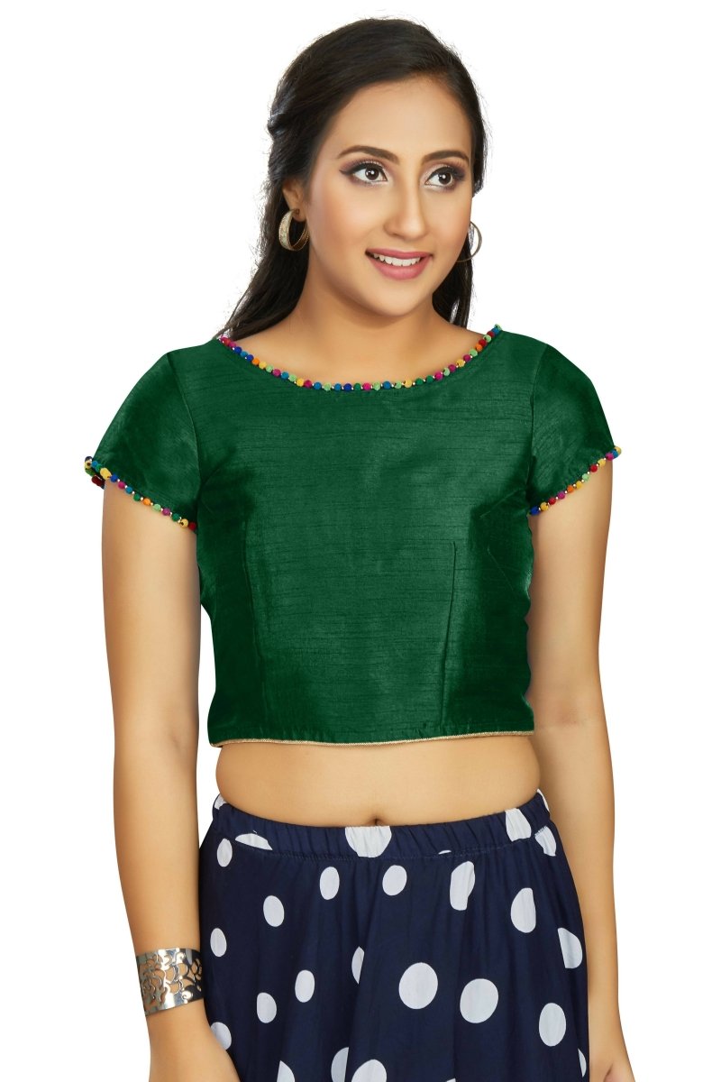 Aastha Fashion Women's Bottle Green Art Silk Designer Party Wear Readymade Blouse